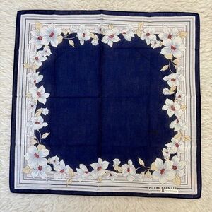 Pierre Balmain Navy/White/Cream Floral Handkerchief/Bandana Scarf size 17”